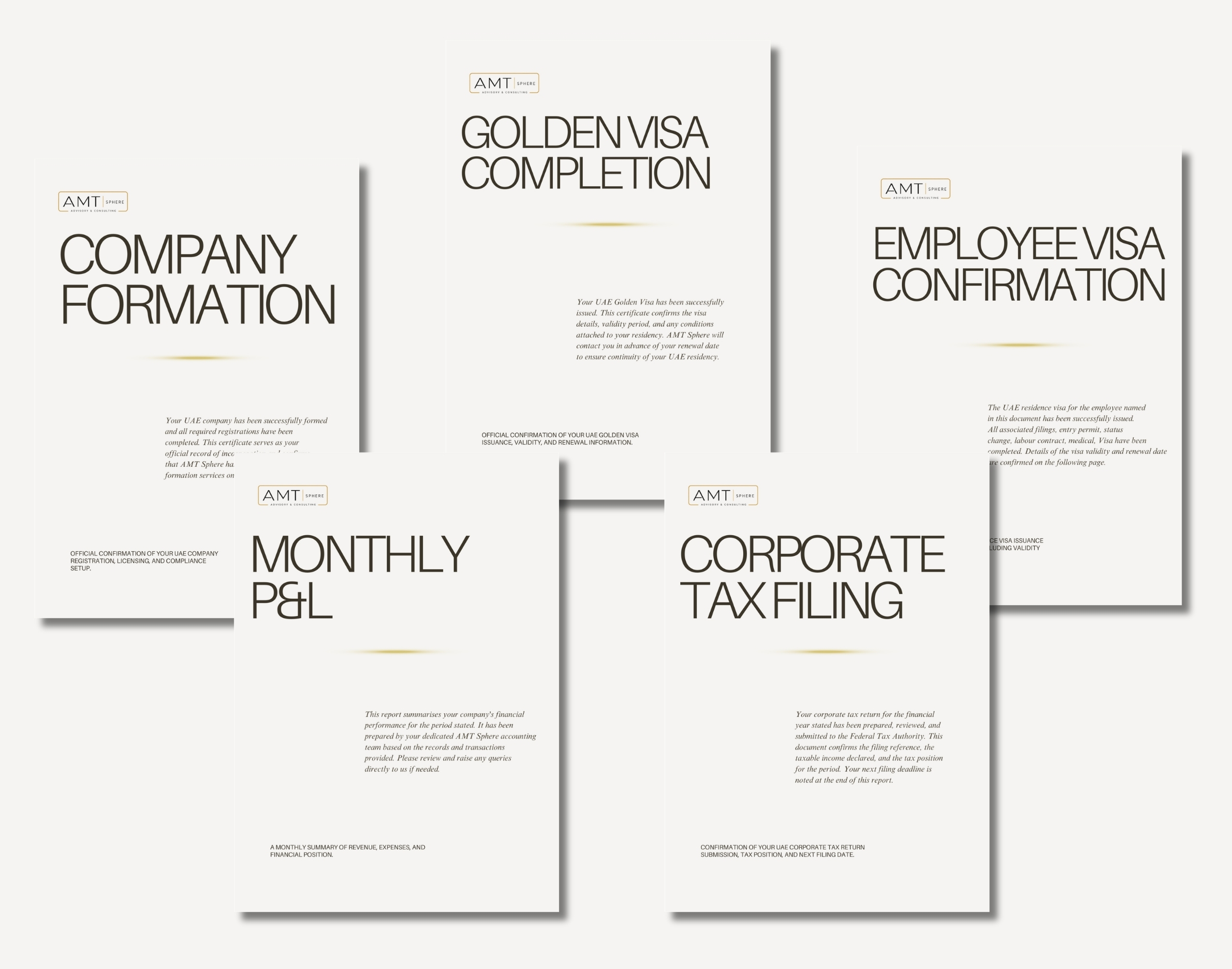 AMT Sphere documents - Company Formation, Golden Visa, Employee Visa, Monthly P&L, Corporate Tax Filing